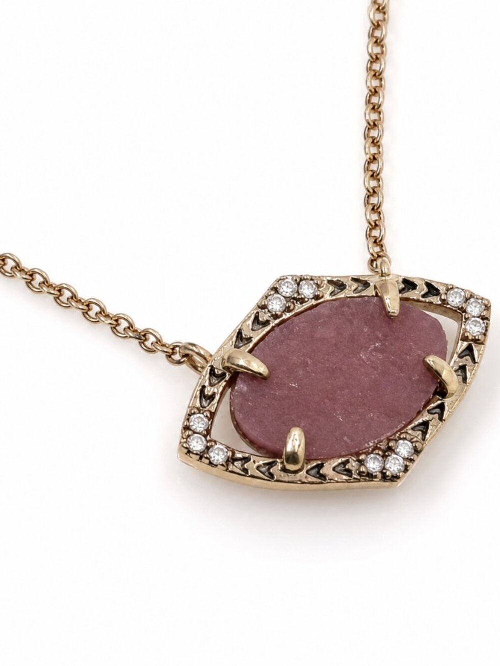 Stella & Dot Evil Eye Rose Quartz & Crystal Pendant Necklace | Vintage Gold 0308